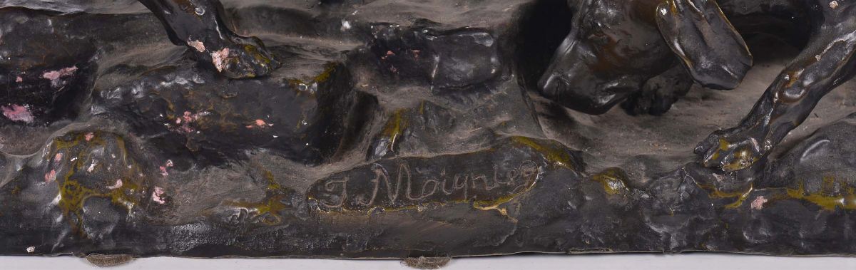Gruppo in Bronzo Brunito Raffigurante Segugi, XIX Secolo