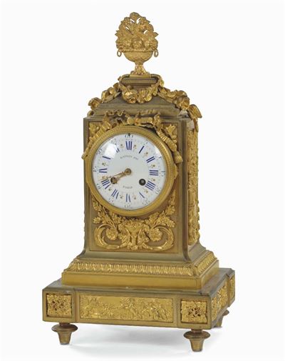 Pendola da Tavolo in Bronzo Dorato, Raingo Fres a Paris, Francia XIX Secolo