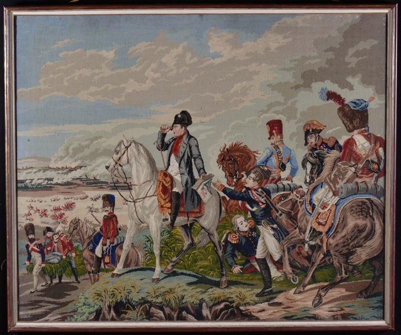 Ricamo raffigurante Napoleone a cavallo con soldati, XIX secolo  - Asta Antiquariato e Dipinti Antichi - Cambi Casa d'Aste