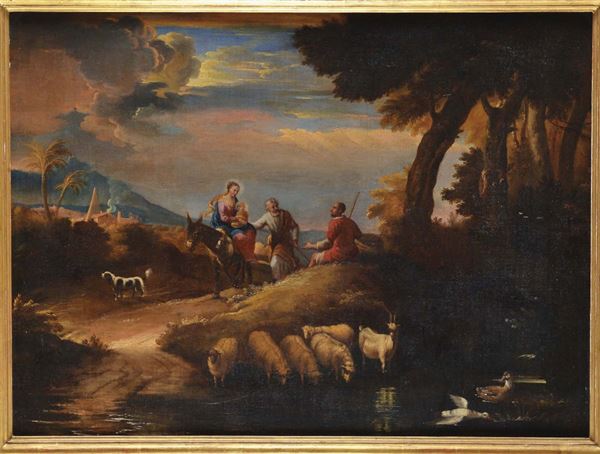 Pieter Mulier detto il Cavalier Tempesta (1637-1701), bottega di Fuga in Egitto