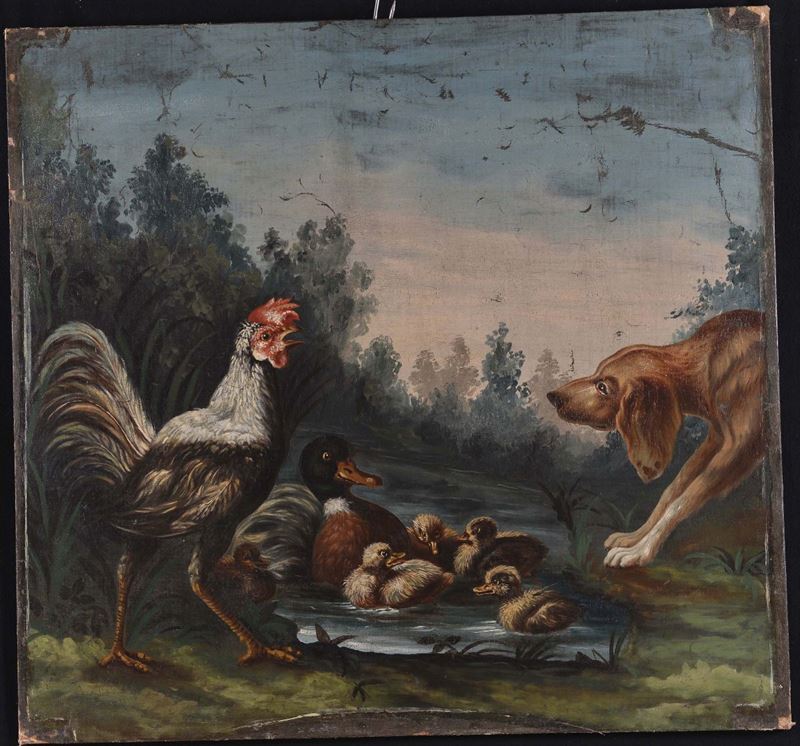 Anonimo Lombardo del XVIII secolo Scena di caccia  - Asta Antiquariato e Dipinti Antichi - Cambi Casa d'Aste
