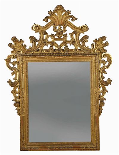 Specchiera Luigi XV in Legno Intagliato e Dorato, Veneto XVIII Secolo