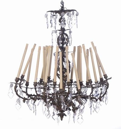Lampadario in Bronzo e Cristalli a Ventidue Luci, XIX Secolo