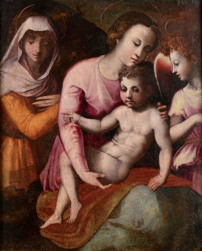Scuola Fiorentina della metà del XVI secolo Madonna con il Bambino, S.Anna e Angelo  - Asta La Dimora di un Conoscitore Bolognese - Cambi Casa d'Aste