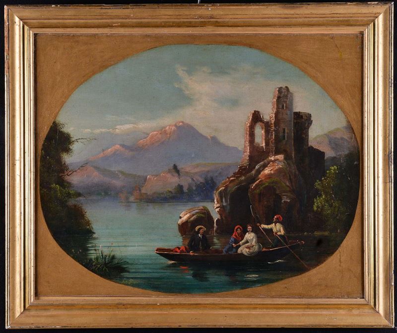 Anonimo del XIX secolo Paesaggio con barca  - Auction Antique and Old Masters - II - Cambi Casa d'Aste