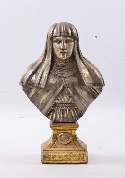 Busto in Legno Raffigurante S.caterina Dorato a Mecca, XIX Secolo