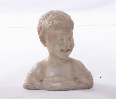 Busto in Marmo Bianco Raffigurante Bambinello, XIX Secolo