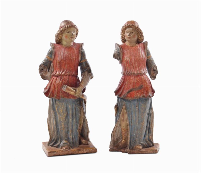 Coppia di figure in terracotta policroma, XVI secolo  - Auction Antique and Old Masters - II - Cambi Casa d'Aste