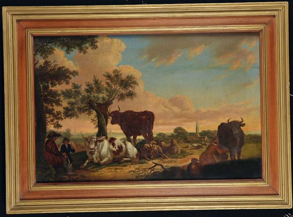 Anonimo del XIX secolo Paesaggio fiammingo con mucche