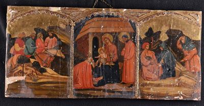 Tavoletta con Trittico Raffigurante Adorazione dei Magi, XIX Secolo