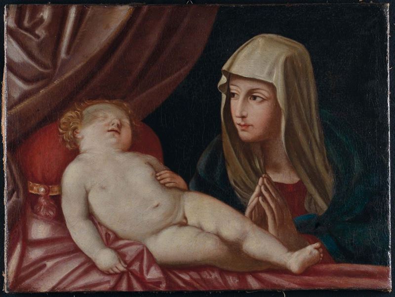 Scuola del XVIII secolo Madonna col Bambino dormiente  - Asta Antiquariato e Dipinti Antichi - II - Cambi Casa d'Aste