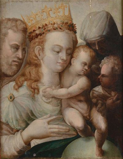 Bartolomeo Neroni Detto il Riccio (circa 1500-1571)sacra Famiglia con S.giovannino e Santa Cateri...