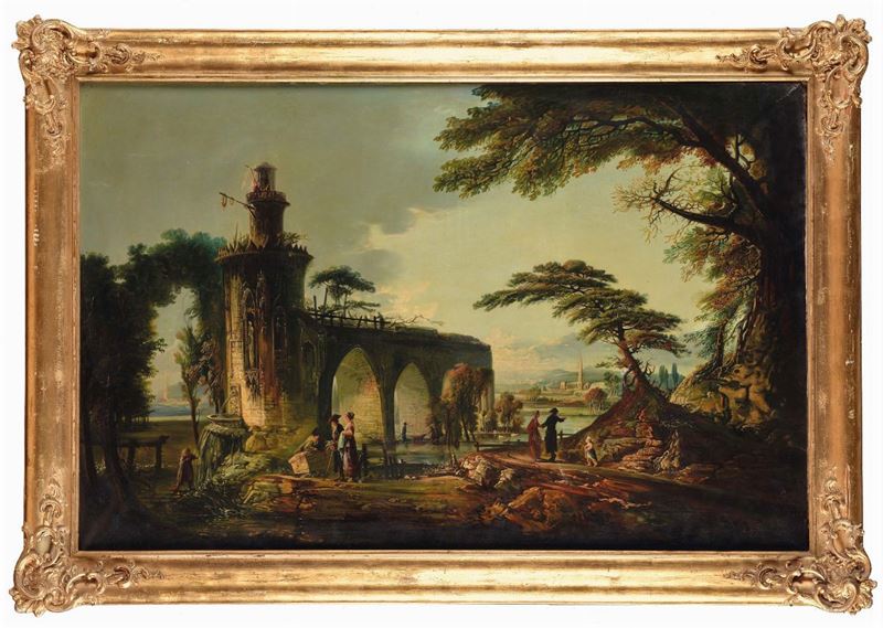 G. Nyblod Paesaggio con rovine, 1860  - Asta Dipinti del XIX e XX secolo - Cambi Casa d'Aste