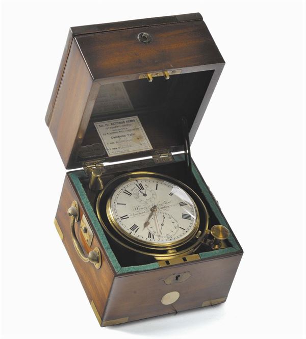 Cronometro da marina a sospensione cardanica in cassetta di legno, Henry Molyneux London