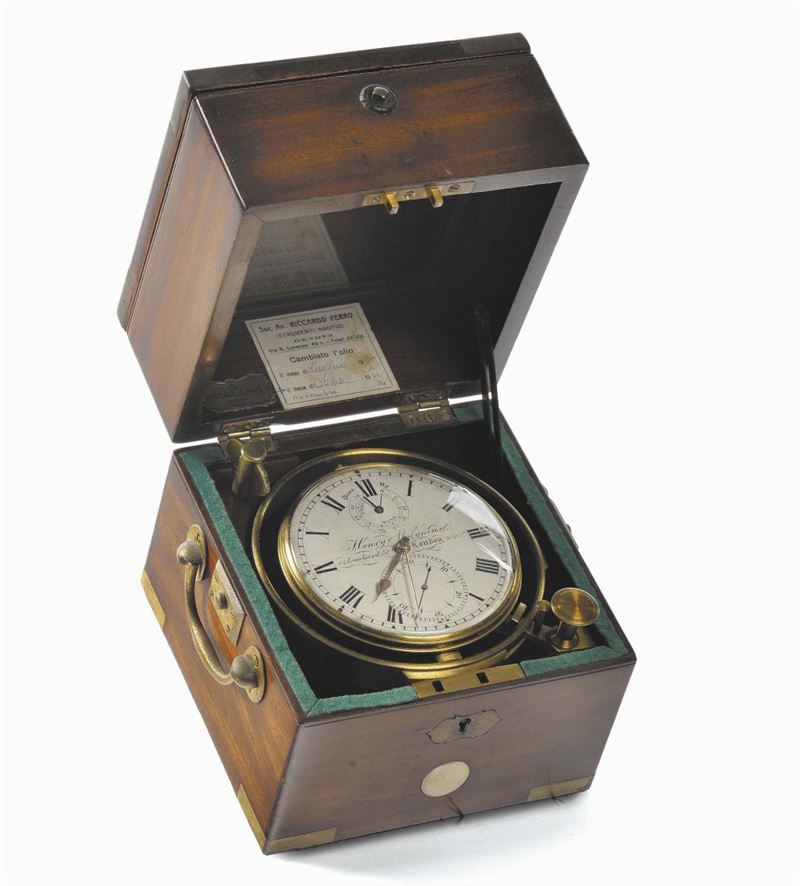 Cronometro da marina a sospensione cardanica in cassetta di legno, Henry Molyneux London  - Auction Antiques and Old Masters - Cambi Casa d'Aste