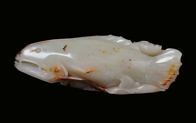 Scultura in Giada Gialla Raffigurante Pesce, Cina, Dinastia Qing, XVIII Secolo