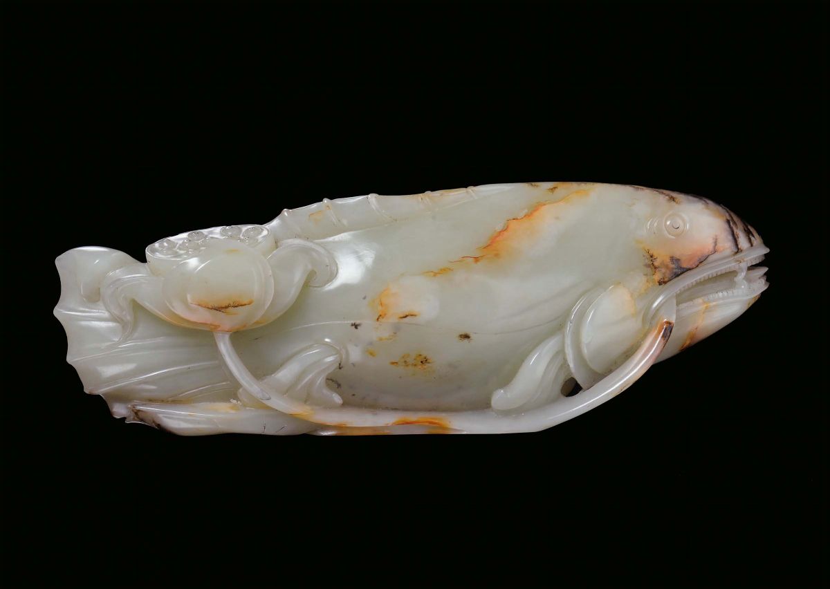 Scultura in Giada Gialla Raffigurante Pesce, Cina, Dinastia Qing, XVIII Secolo