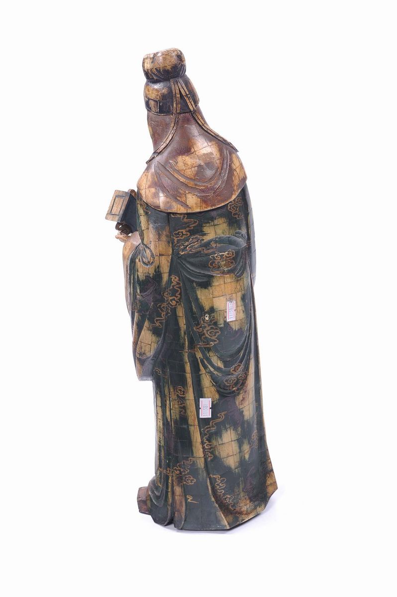 Scultura Raffigurante Dignitario in Legno e Osso, Cina XX Secolo