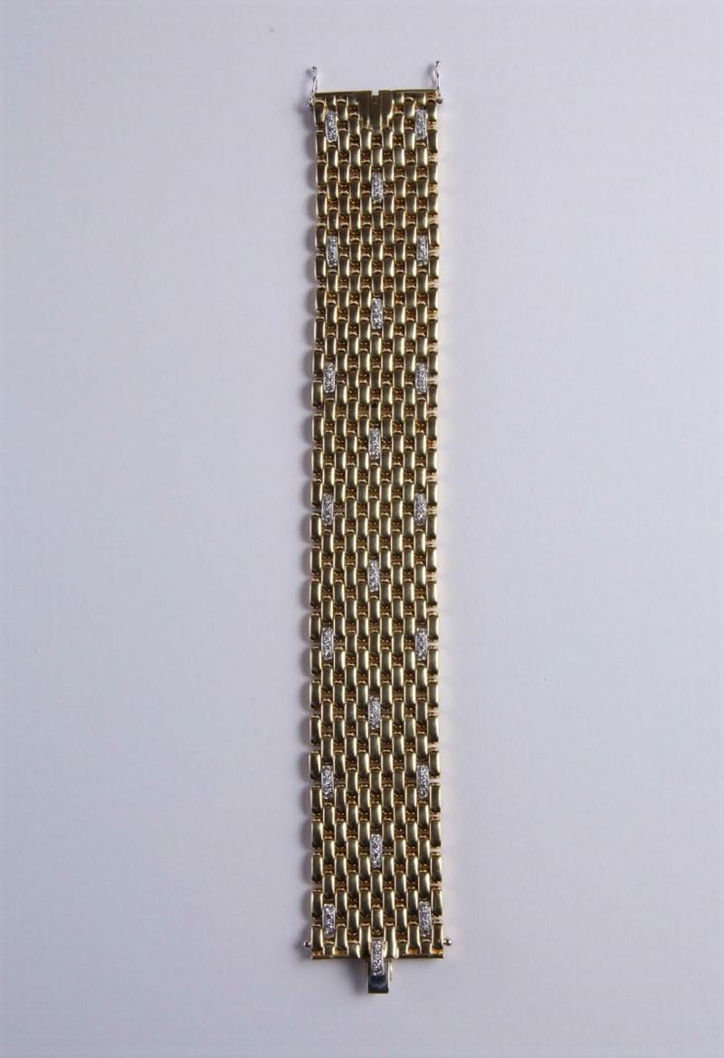 Bracciale a maglia con diamanti. Anni '60-'70  - Auction Silvers, Ancient and Contemporary Jewels - Cambi Casa d'Aste