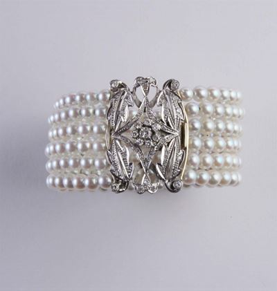 Bracciale Rigido con Sei Fili di Perle