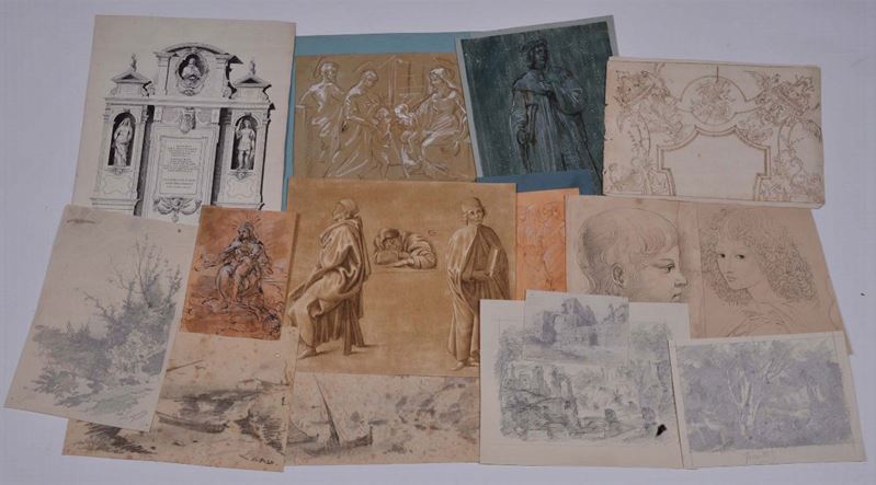 Lotto di quattordici disegni differenti del XIX secolo  - Asta La Dimora di un Conoscitore Bolognese - Cambi Casa d'Aste