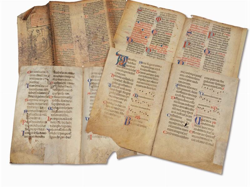 Sette pagine di libri con capolettere miniate, XV-XVI secolo  - Asta La Dimora di un Conoscitore Bolognese - Cambi Casa d'Aste