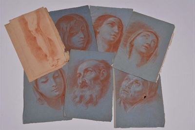 Lotto di Otto Disegni con Teste e Studi per Figure, XIX Secolo