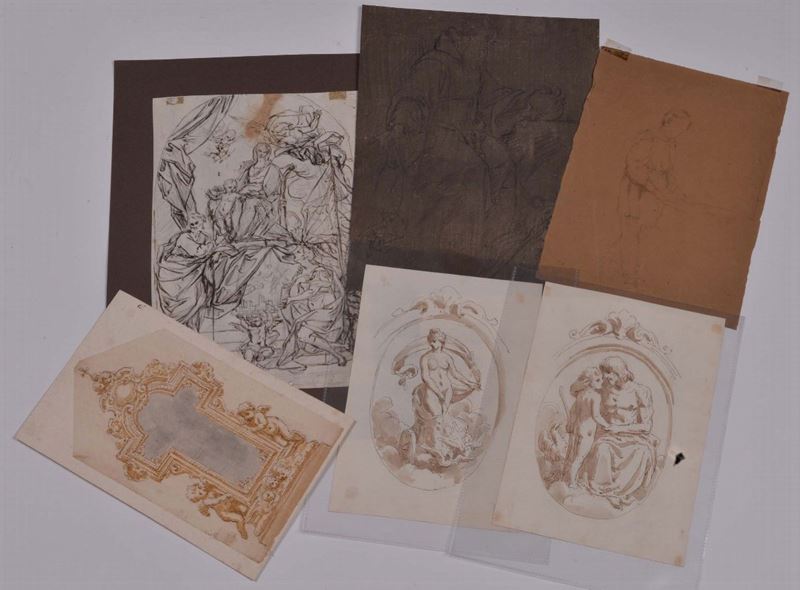 Lotto di sei disegni, tre del XIX secolo e tre del XVIII secolo  - Asta La Dimora di un Conoscitore Bolognese - Cambi Casa d'Aste