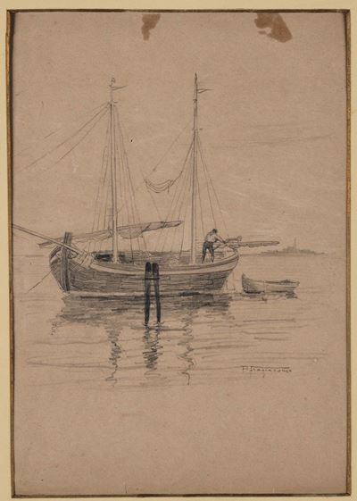 Pietro Fragiacomo (1856-1922), Attribuito Alaguna con Barche