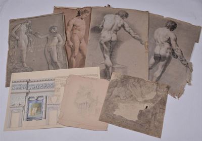 Lotto Composto da Quattro Disegni Neoclassici e Progetto Neoclassico