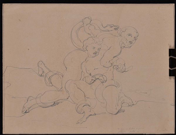 Francesco Coghetti (1804-1875) Studio di lotta di personaggi