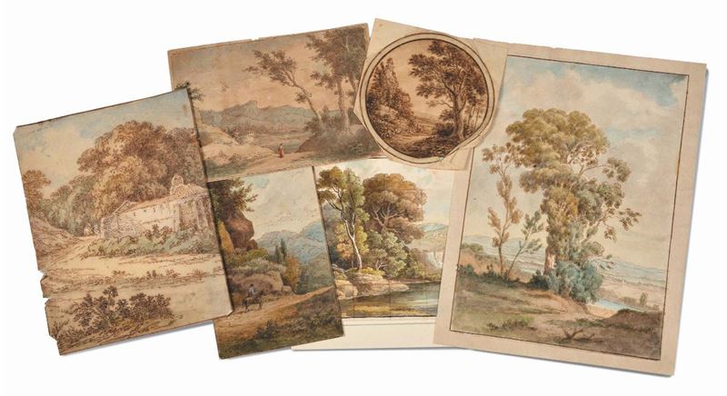 Cinque disegni raffiguranti paesaggi, XVIII-XIX secolo  - Asta La Dimora di un Conoscitore Bolognese - Cambi Casa d'Aste