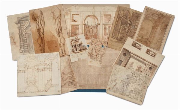 Lotto di dieci disegni di architetture, XVIII secolo