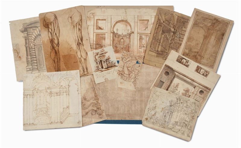 Lotto di dieci disegni di architetture, XVIII secolo  - Asta La Dimora di un Conoscitore Bolognese - Cambi Casa d'Aste