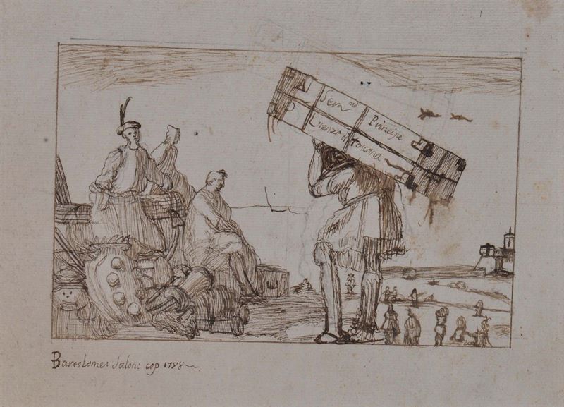 Bartolomeo Saloni Paesaggio con figure, 1788  - Asta La Dimora di un Conoscitore Bolognese - Cambi Casa d'Aste