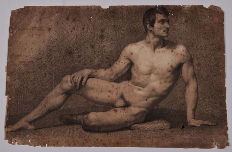 Anonimo del XIX Secolo Nudo maschile, 1845  - Auction The Collestions of a Fine Bolognese Art Connoisseur - Cambi Casa d'Aste