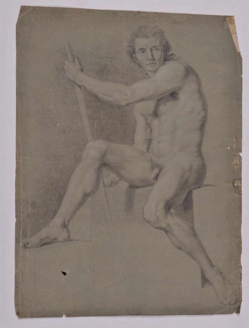 Scuola Romana del XVIII secolo Nudo maschile  - Auction The Collestions of a Fine Bolognese Art Connoisseur - Cambi Casa d'Aste