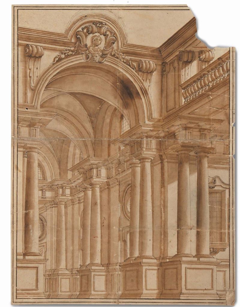 Ferdinando Galli Bibiena (1656-1743), scuola di Architetture (Interno di chiesa)  - Auction The Collestions of a Fine Bolognese Art Connoisseur - Cambi Casa d'Aste