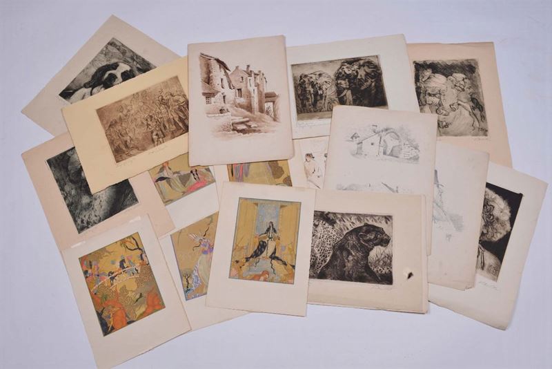 Lotto composto da otto disegni del XIX secolo e cinque acquerelli Liberty  - Asta La Dimora di un Conoscitore Bolognese - Cambi Casa d'Aste