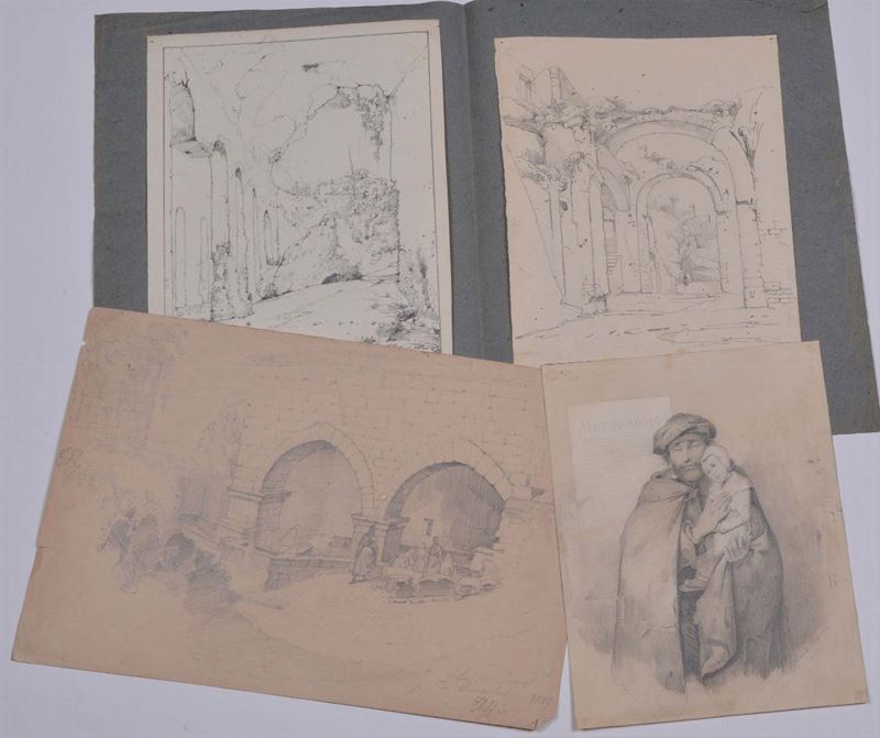 Lotto di quattro disegni del XIX secolo  - Auction The Collestions of a Fine Bolognese Art Connoisseur - Cambi Casa d'Aste