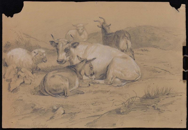 E.Roberts (XIX secolo) Animali in riposo  - Asta La Dimora di un Conoscitore Bolognese - Cambi Casa d'Aste