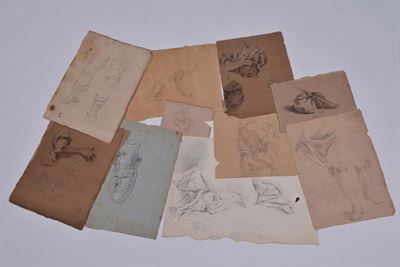 Lotto di Dieci Disegni di Cui Otto Attribuiti al Sordino Raffiguranti Studi di Panneggi