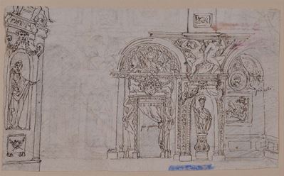 Bozzetto a China su Carta Raffigurante Studio di Decorazione D'interno