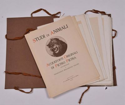Album Contenente Acqueforti Originali di Pietro Pietra Raffiguranti Studi di Animali