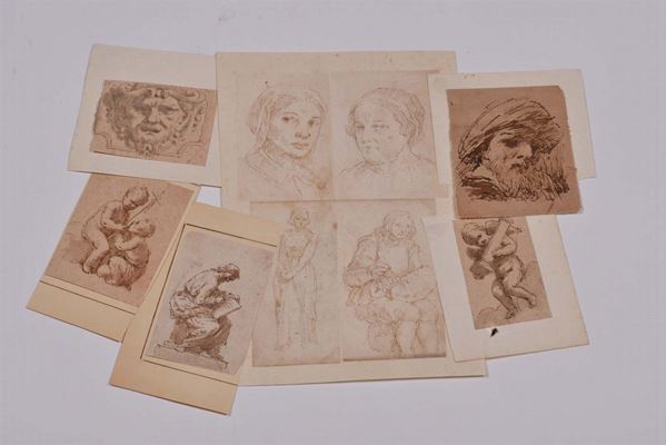 Lotto di sei disegni di piccolo formato, alcuni di scuola toscana del XVII secolo