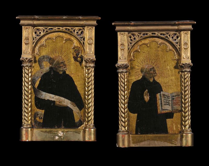 Giovanni Mazone (1433-1512) Beato monaco agostiniano che tiene in mano un libro aperto Beato monaco agostiniano con padre benedicente  - Asta La Dimora di un Conoscitore Bolognese - Cambi Casa d'Aste
