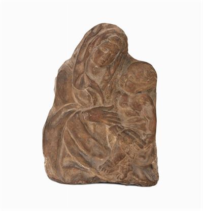 Placca in Terracotta Raffigurante Madonna con Bambino in Stile Barocco