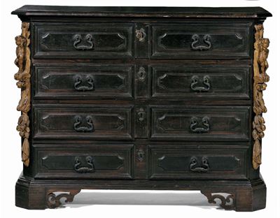 Canterano in Legno Ebanizzato a Tre Cassetti con Scarabattolo, Fine XVII Secolo