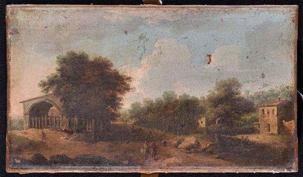 Scuola Italiana del XVIII secolo Paesaggio con viandanti