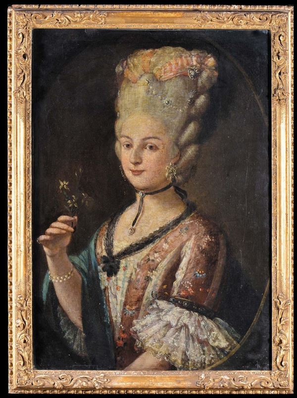 Scuola Veneta del XVIII secolo Ritratto femminile con fiore